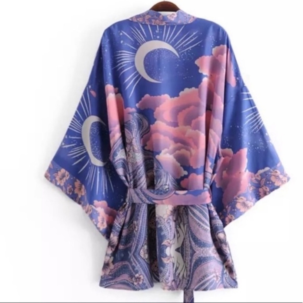 SOLD OUT Cosmic Galaxy Moon Boho Short Kimono Robe Coverup - Picture 4 of 8